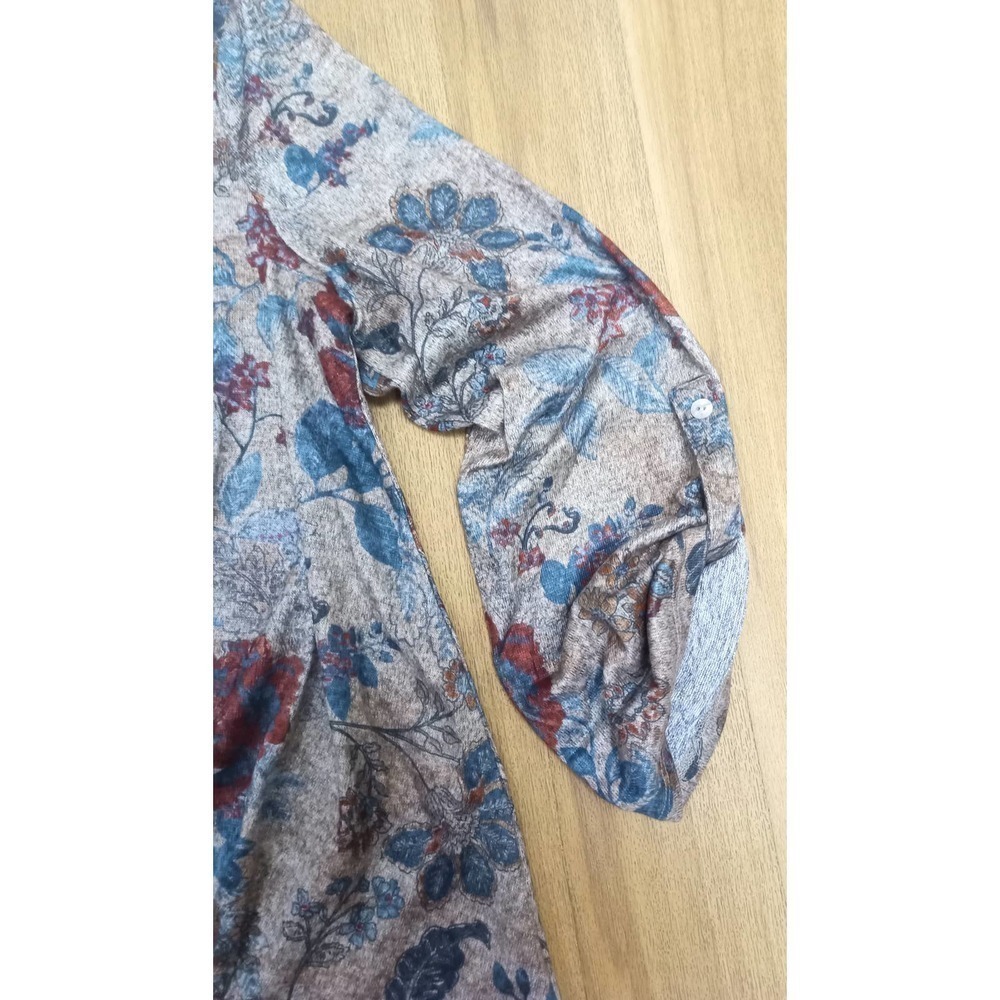 Song N Spirit Women Sz M Floral 3/4 Top Boho Soft Stretch Work Business Casual - Picture 3 of 7